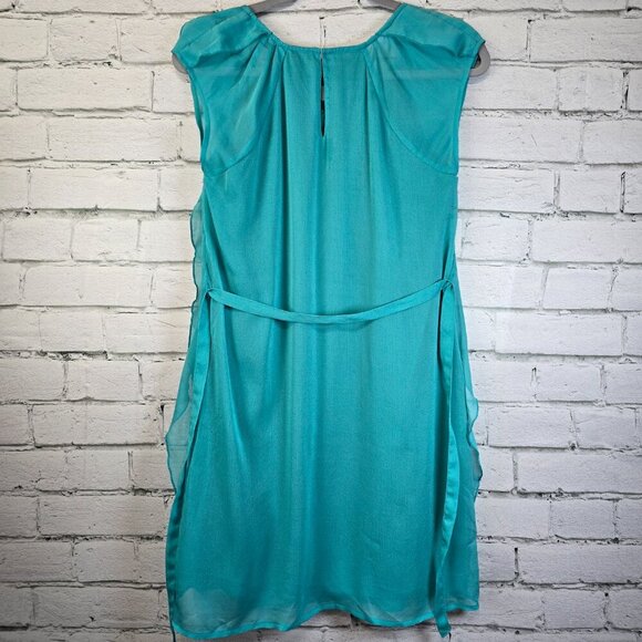 TULLE TEAL KNEE LENGTH DRESS  LINED  FRILLY VERTICAL RUFFLES WOMENS SIZE SMALL - Picture 6 of 7
